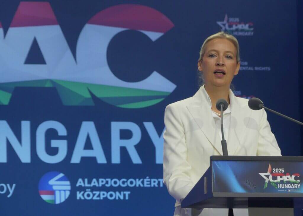 Alice Weidel, współprzewodnicząca AfD, podczas CPAC Hungary w 2025 roku